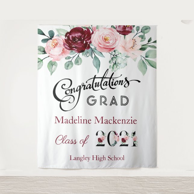Tenture Bourgogne florale Diplôme rose 2021 Contexte (Devant)