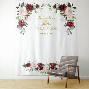 Tenture Bourgogne Rose Floral 1ère Sainte Communion Access