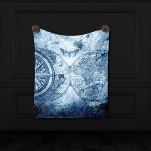 Tenture Boussole Vintage Carte Marine Nautical Grunge Bl