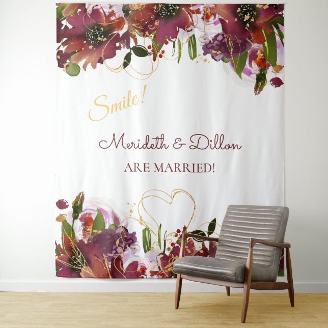 Tenture Bouteille de photos florales rose or Bourgogne (En situation)