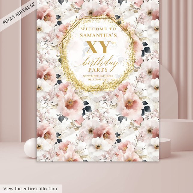 Tenture Bouteille photo Graceful Rose rose (Graceful Dusty Pink Floral Birthday Photo Booth Tapestry)