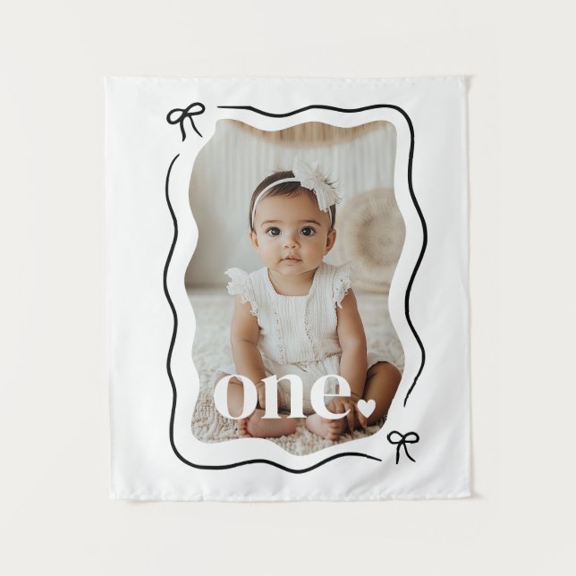 Tenture Bow Wavy Border Photo 1er anniversaire (Devant)