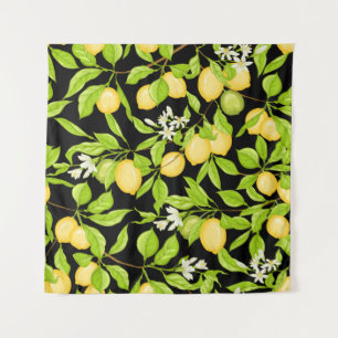 Tenture Branche de citron avec citrons, fleurs et feuilles
