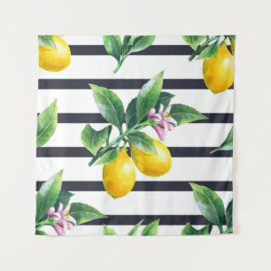 Tenture Branche de citron : lisière d'aquarelle d'agrumes