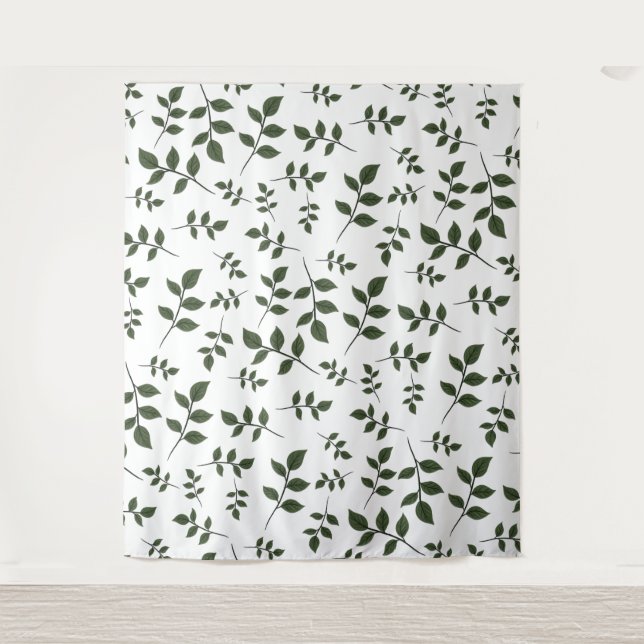 Tenture Branches de feuillage avec Feuilles verts en blanc (Devant)