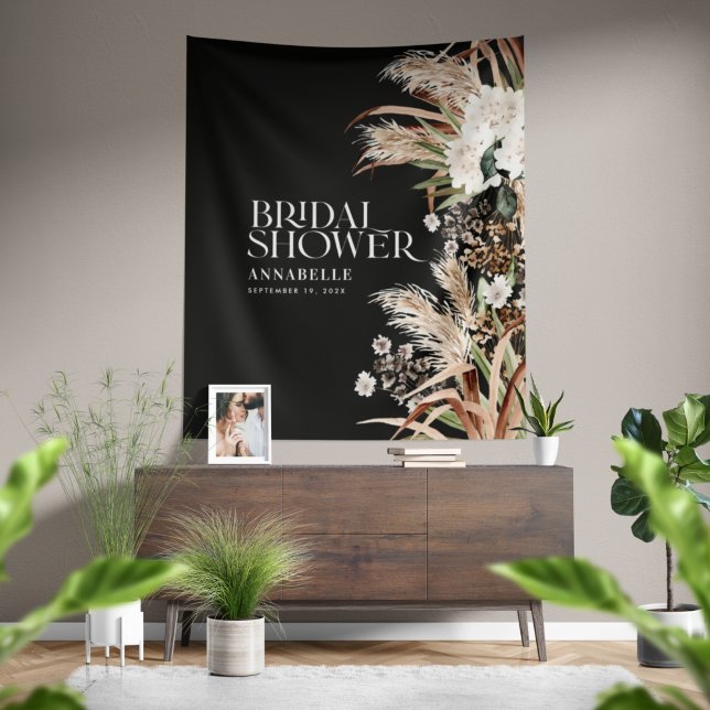Tenture Bridal shower pampas modern elegant black (Créateur téléchargé)