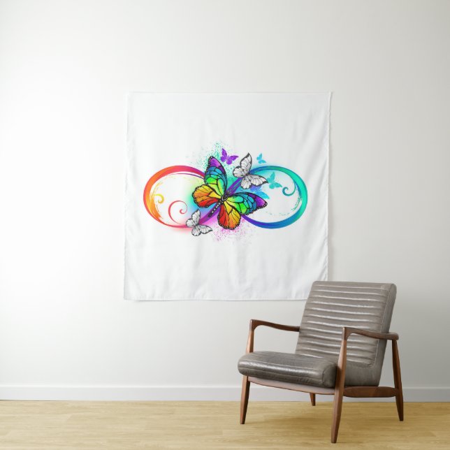 Tenture Bright infinity with rainbow butterfly (En situation)