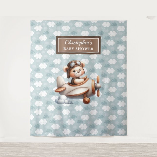 Tenture Bright teddy ours pilote panneau photo baby shower (Devant)