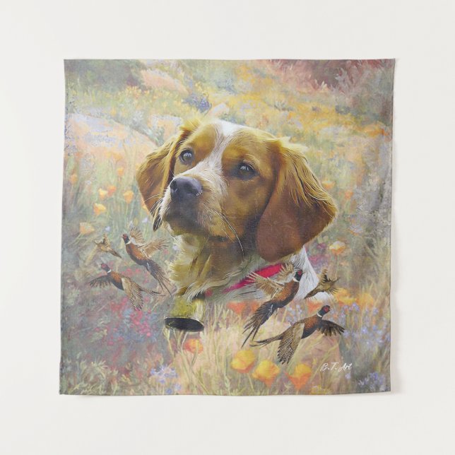 Tenture Brittany Spaniel Art, Chasse de faisan (Devant)