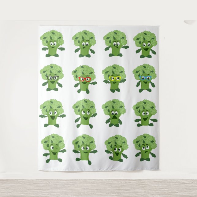 Tenture brocoli avec différentes émotions (Devant)
