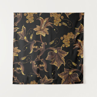 Tenture Broderie renaissance dorée patte transparente fleu
