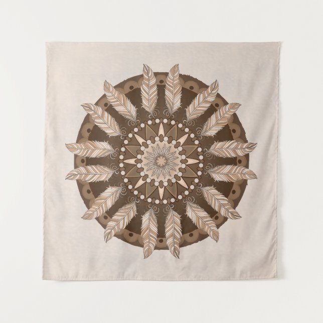 Tenture Brown Tones de la Terre Plumes Mandala (Devant)