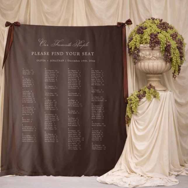 Tenture Brown Wedding Seating Chart Alphabetical Fabric (Créateur téléchargé)