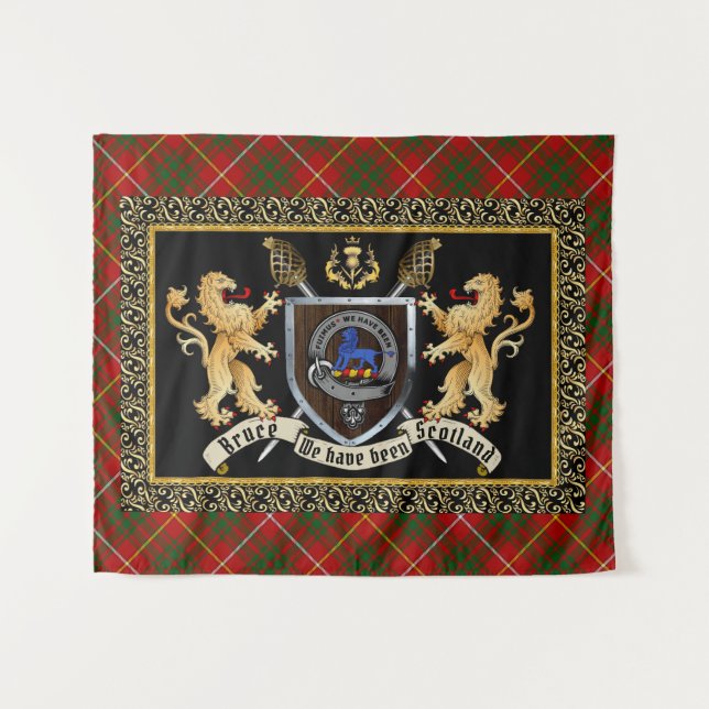 Tenture Bruce Clan Badge & Motto avec Lions (Devant (Horizontal))