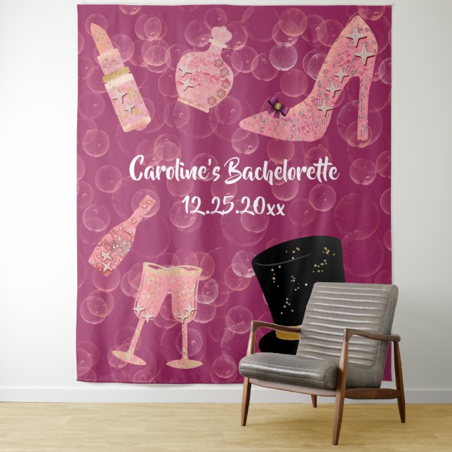 Tenture Bubly Parties scintillant Champagne Bachelorette P (En situation)
