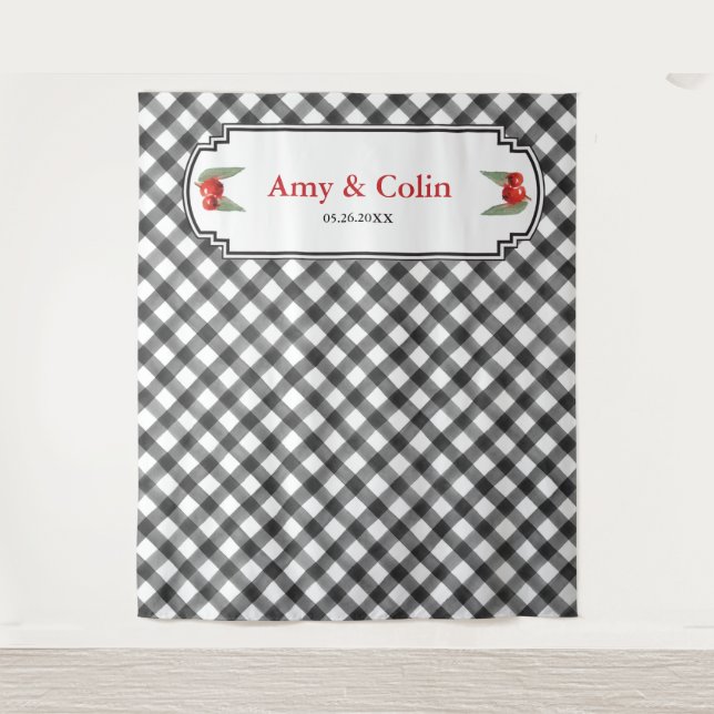 Tenture Buffalo Check Plaid Wedding shower noir et blanc (Devant)