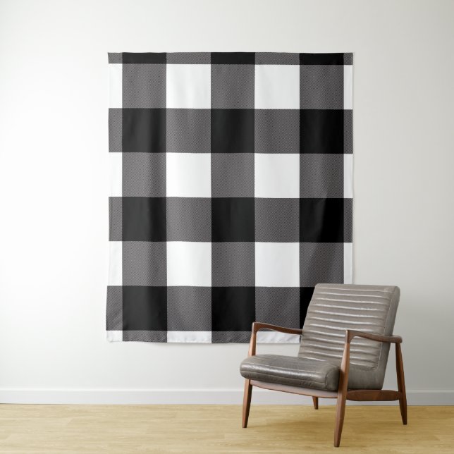 Tenture Buffle noir et blanc À damiers Plaid Rustique (En situation)