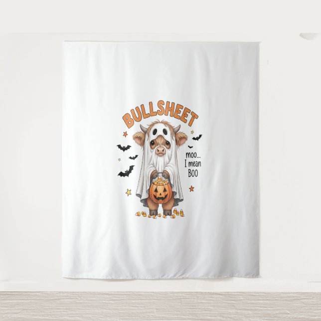 Tenture Bullsheet Highland Cow Funny Ghost (Devant)