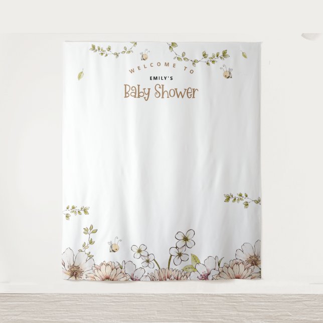 Tenture Bumblebee Florals Baby shower photo fond (Devant)