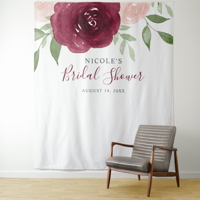 Tenture Burgundy Aquarelle Fête des mariées Florale Arrièr (En situation)
