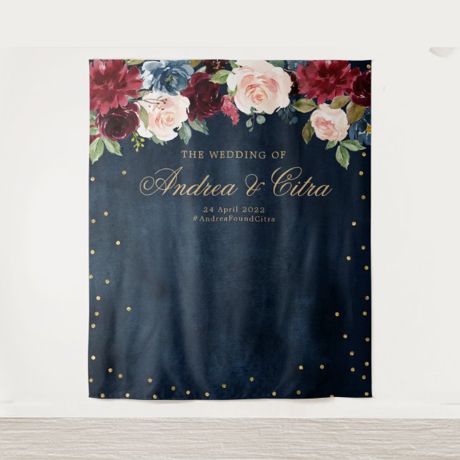 Tenture Burgundy Blush Floral Bride douche arrière-plan ph (Devant)