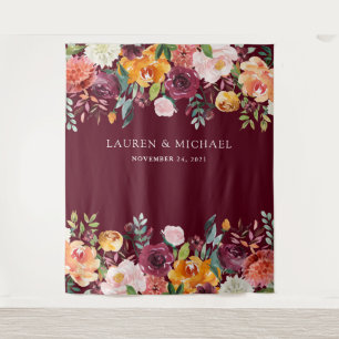 Tenture Burgundy Blush Floral fond   Photo Booth Prop