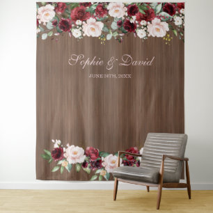 Tenture Burgundy Blush Wood Mariage Photo Booth fond