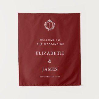 Tenture Burgundy Crest Wedding Welcome, Custom Initials