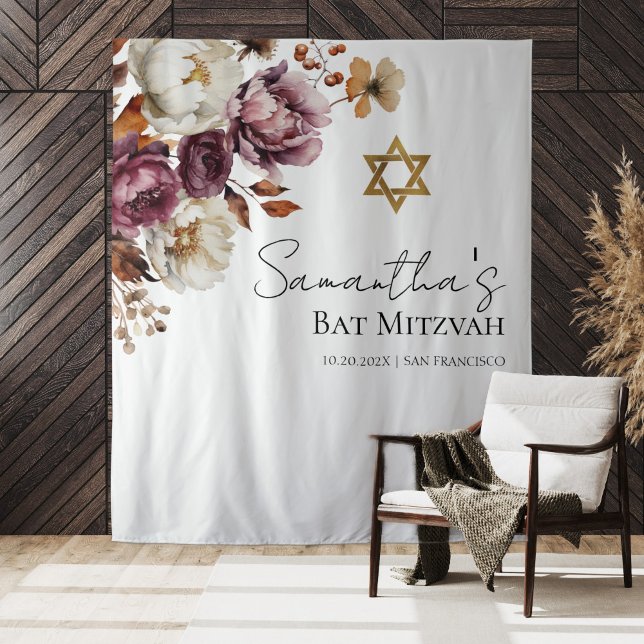 Tenture Burgundy Floral Automne Bat mitzvah Contexte (Créateur téléchargé)