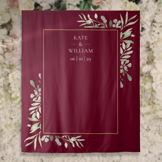 Tenture Burgundy Green Mariage Photo Booth Backdrop (Burgundy Greenery Wedding Photo Booth Backdrop)