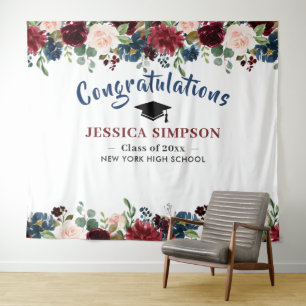 Tenture Burgundy Navy Blush Floral Photo Booth fond