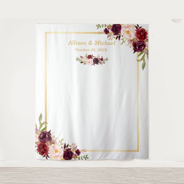 Tenture Burgundy Red Floral Gold Frame Mariage (Devant)
