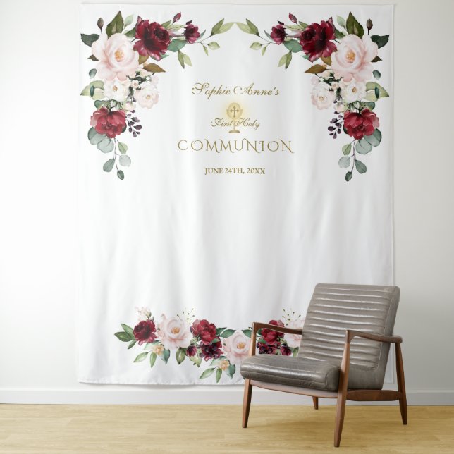 Tenture Burgundy Rose Floral 1ère Sainte Communion Accesso (En situation)