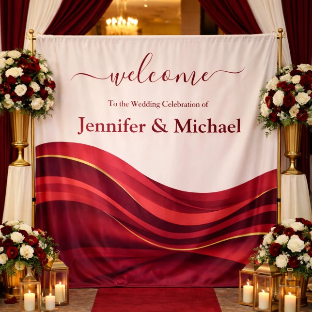 Tenture Burgundy Wedding Sign (Burgundy Wedding Sign Tapestry )