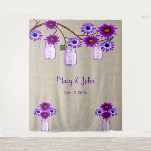 Tenture Burlap Purple Floral Mason Jarres Fond photo (Devant)