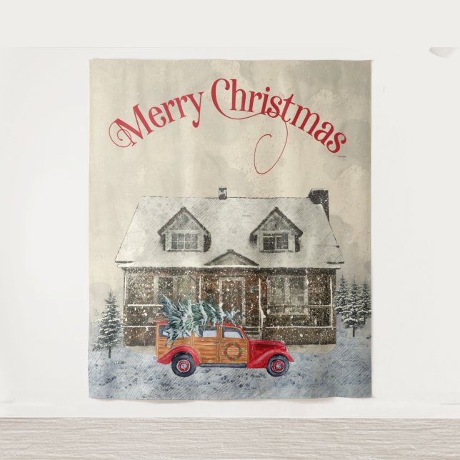 Tenture Cabine d'hiver Camion rouge Noël (Devant)