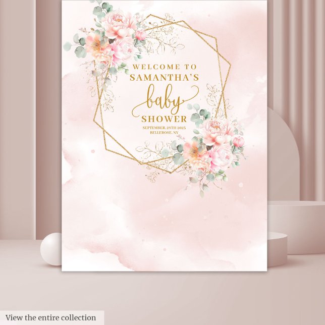 Tenture Cabine photo de baby shower rose pastel et oniriqu (Dreamy blush pink pastel baby shower photo booth Tapestry)