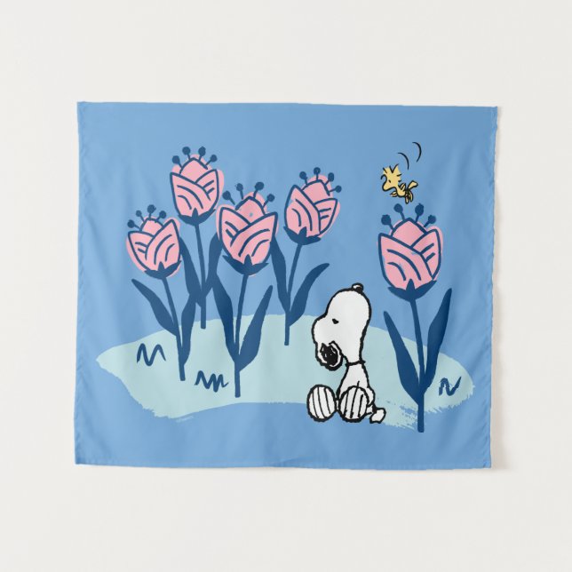 Tenture cacahuètes | Snoopy & Woodstock Flower Garden (Devant (Horizontal))