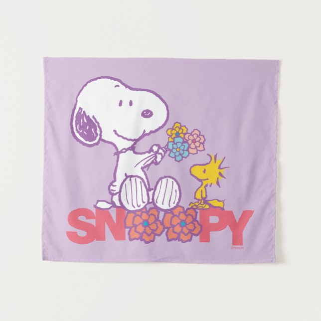 Tenture cacahuètes | Snoopy & Woodstock Flowers (Devant (Horizontal))