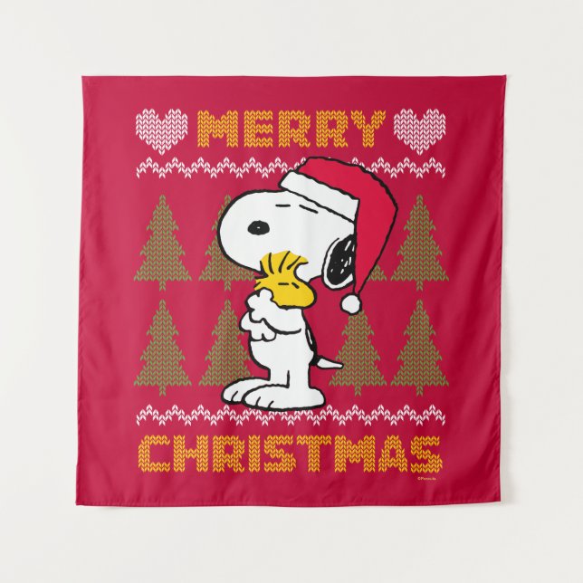 Tenture cacahuètes | Snoopy & Woodstock Santa Claus Hug (Devant)