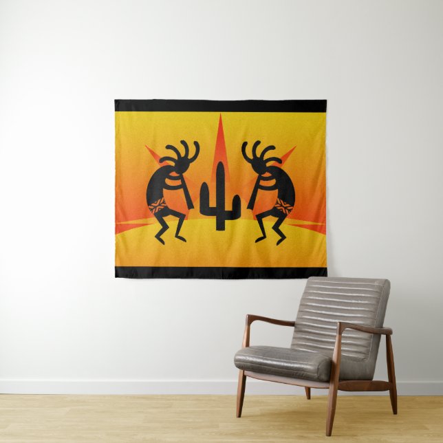 Tenture Cactus Sunset Desert Kokopelli Design sud-ouest (En situation (horizontale))