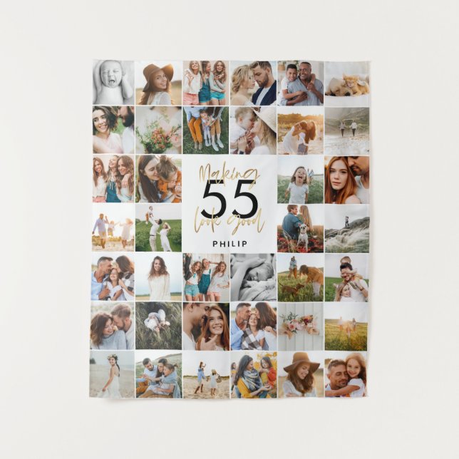 Tenture cadeau de texte de script de photo multi-anniversa (Devant)