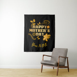 Tenture Cadeau floral doré personnalisé pour une joyeuse f