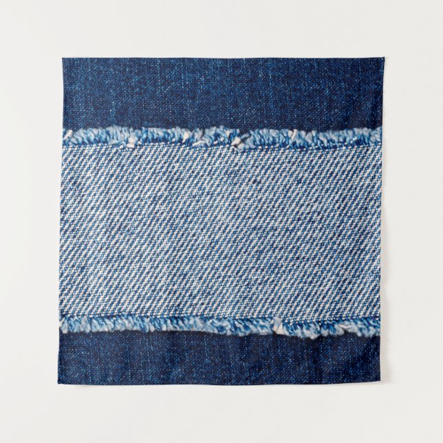 Tenture Cadre de tissu en jean bleu denim. Tissu en jean d (Devant)