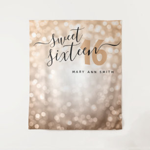 Tenture Cadre personnalisé Rose Gold Lights Sweet 16