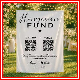 Tenture Caisse de Lune de Miel QR Fond de Mariage