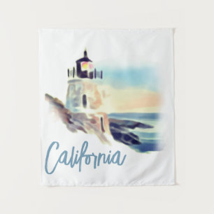 Tenture California Lighthouse Sunset Painting Fine Art