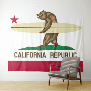 Tenture Californie Drapeau Surfing Bear Tapestry