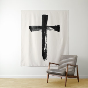 Tenture Calligraphie Croix Christian Moderne Crucifix