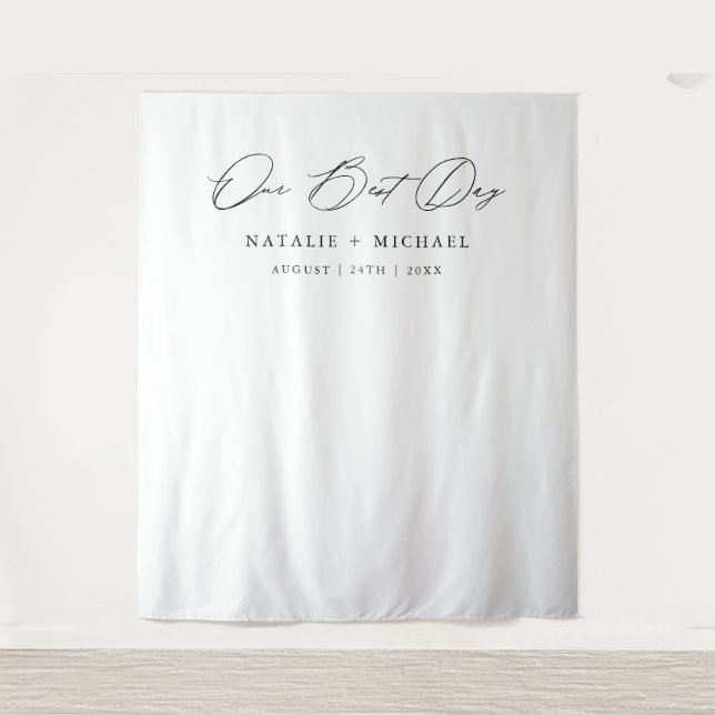 Tenture Calligraphie minimale Mariage Photo Booth Backdrop (Devant)